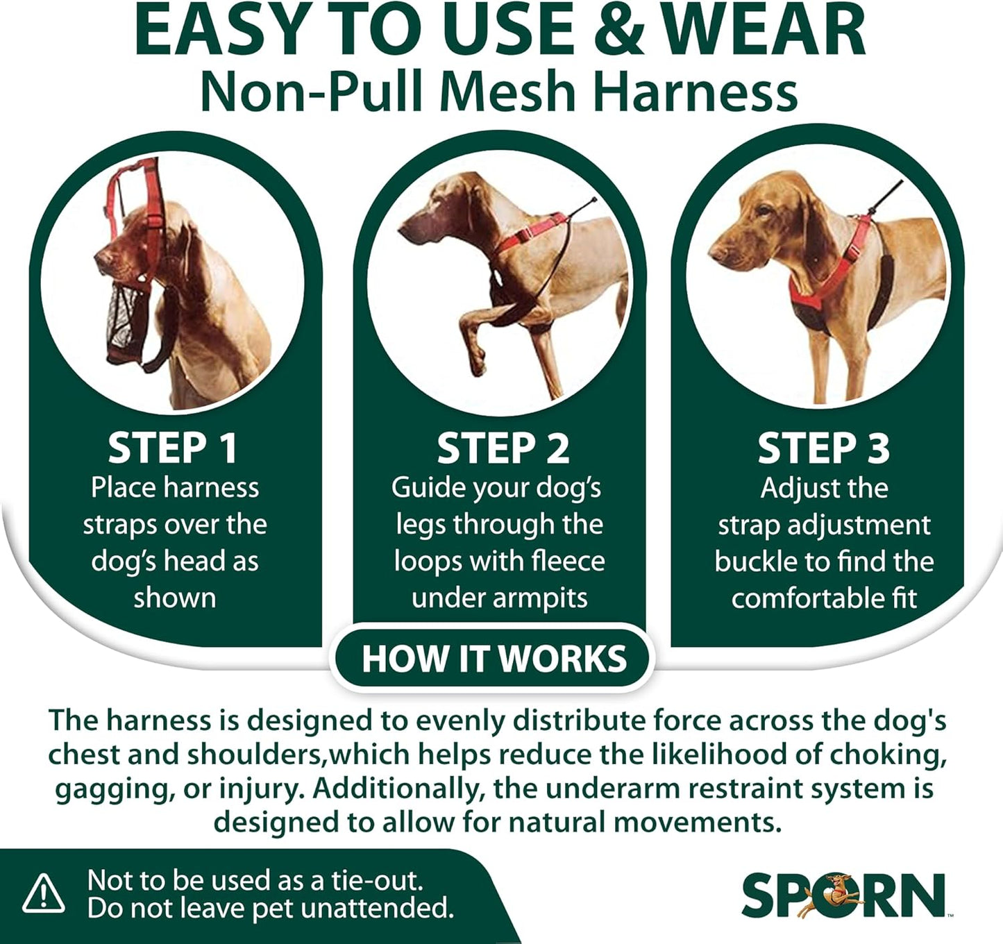 Sporn NO PULL MESH HARNESS, RD/BLK ASSORTED