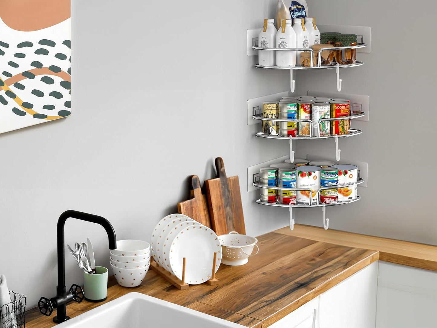 3-Pack Adhesive Corner Shower Caddy Shelf Organizers, Chrome