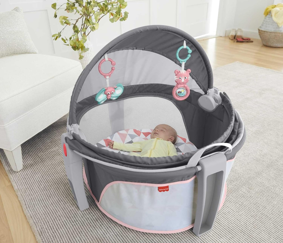 Fisher-Price On-The-Go Baby Dome Portable Play Space & Bassinet, Rosy Windmill