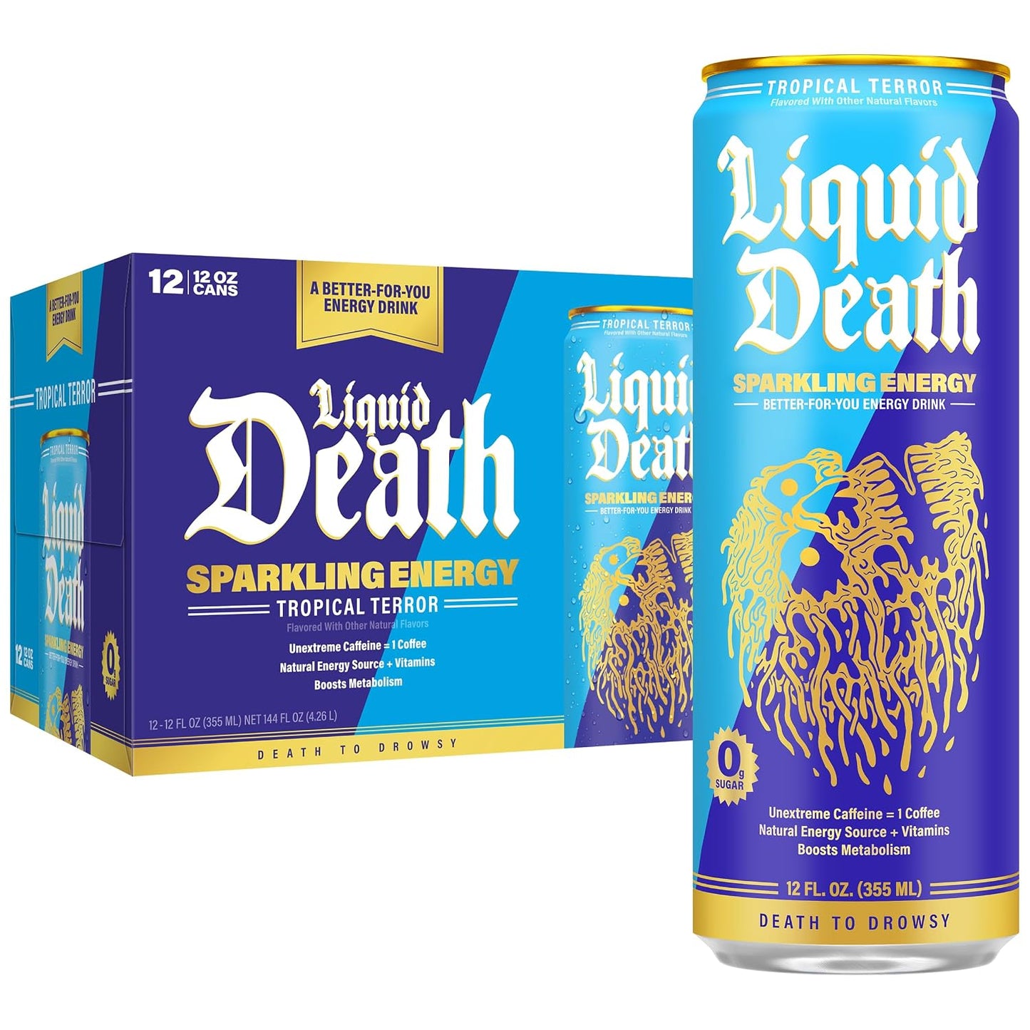 Liquid Death Sparkling Energy Variety Pack, Zero Sugar Energy Drink,12oz (PACK OF 12)