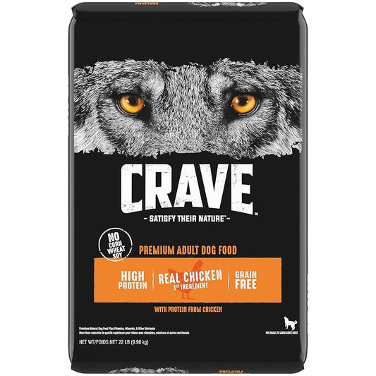 CRAVE Grain Free High Protein Chicken Dry Dog Food,22lb Bag