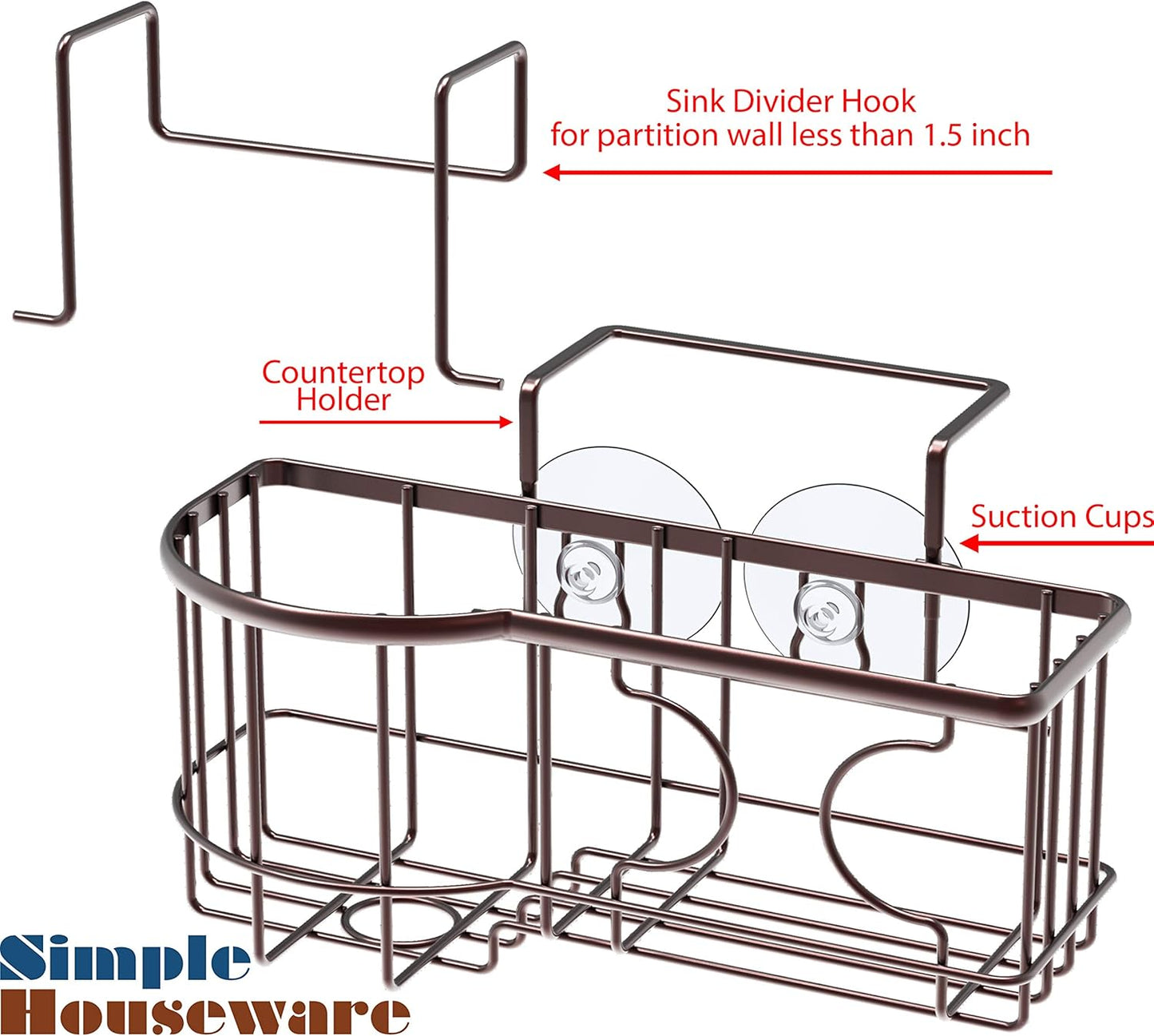 Kitchen Sink Caddy Organizer for Brush & Sponge Holder, Bronze