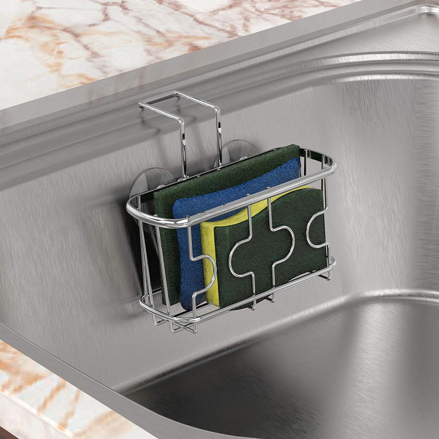 Kitchen Sponge Holder Sink Caddy Organizer, Chrome