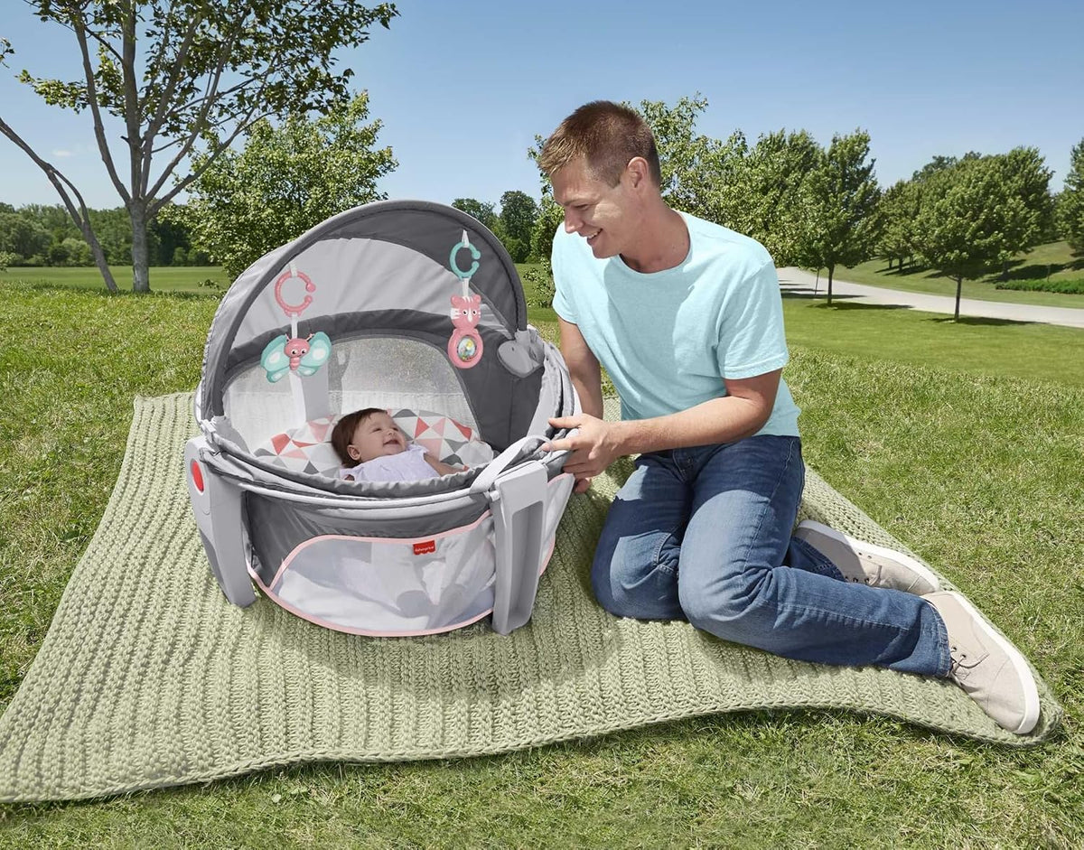 Fisher-Price On-The-Go Baby Dome Portable Play Space & Bassinet, Rosy Windmill