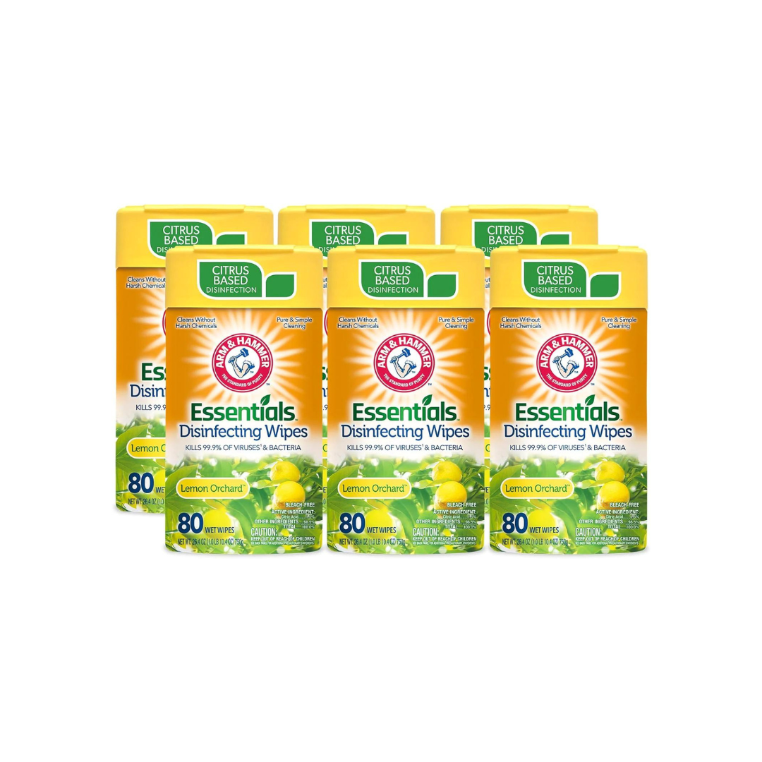 Arm & Hammer Disinfecting Wipes, Lemon Orchard Scent,80 Count (128 CASES OF 6)