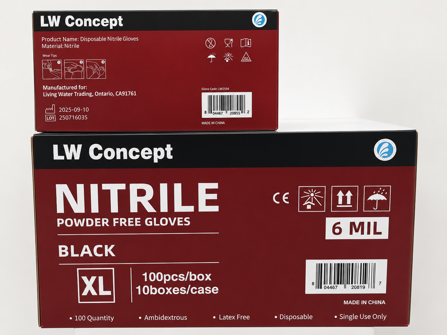 LW Black 6Mil Nitrile Gloves,100/Box(10/carton) - 1,000 GLOVES