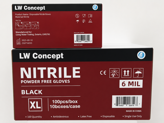 LW Black 6Mil Nitrile Gloves,100/Box(10/carton) - 1,000 GLOVES