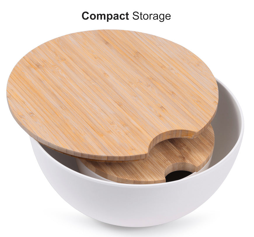 11.5" Extra Large Salad and 8" Serving Bowl with Wooden Lid and Servers, 8 pc set, Gray