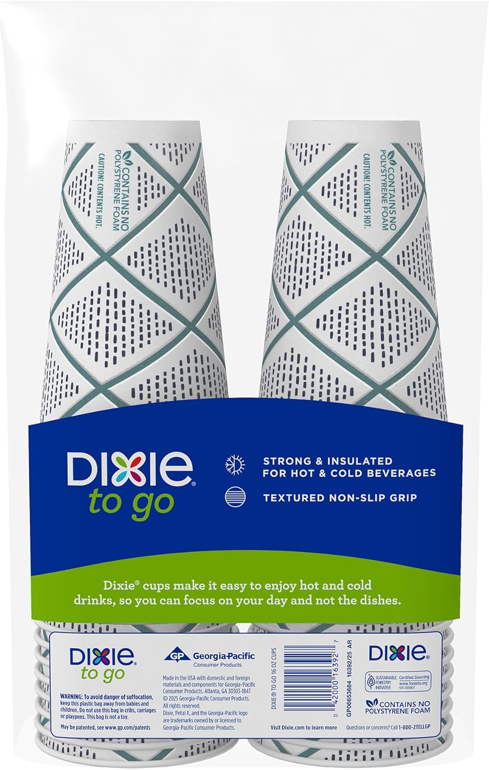 Dixie To Go Insulated Paper Cups, 16 oz, 36ct
