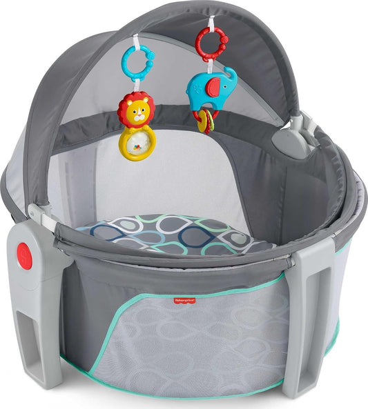 Fisher-Price On-The-Go Baby Dome Portable Play Space & Bassinet, Grey Bubbles