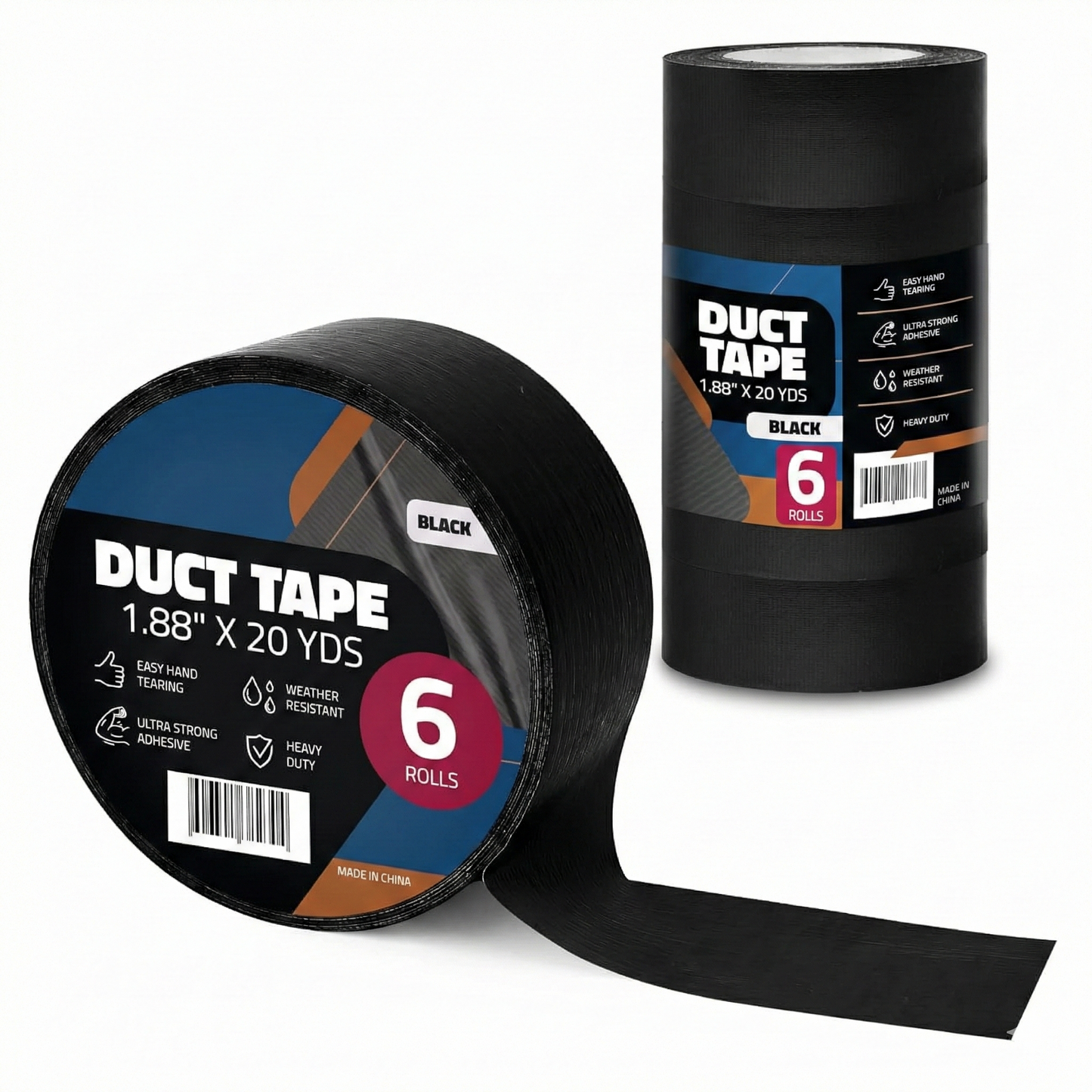 Black Duct Tape 1.88" 20yd - 6ct