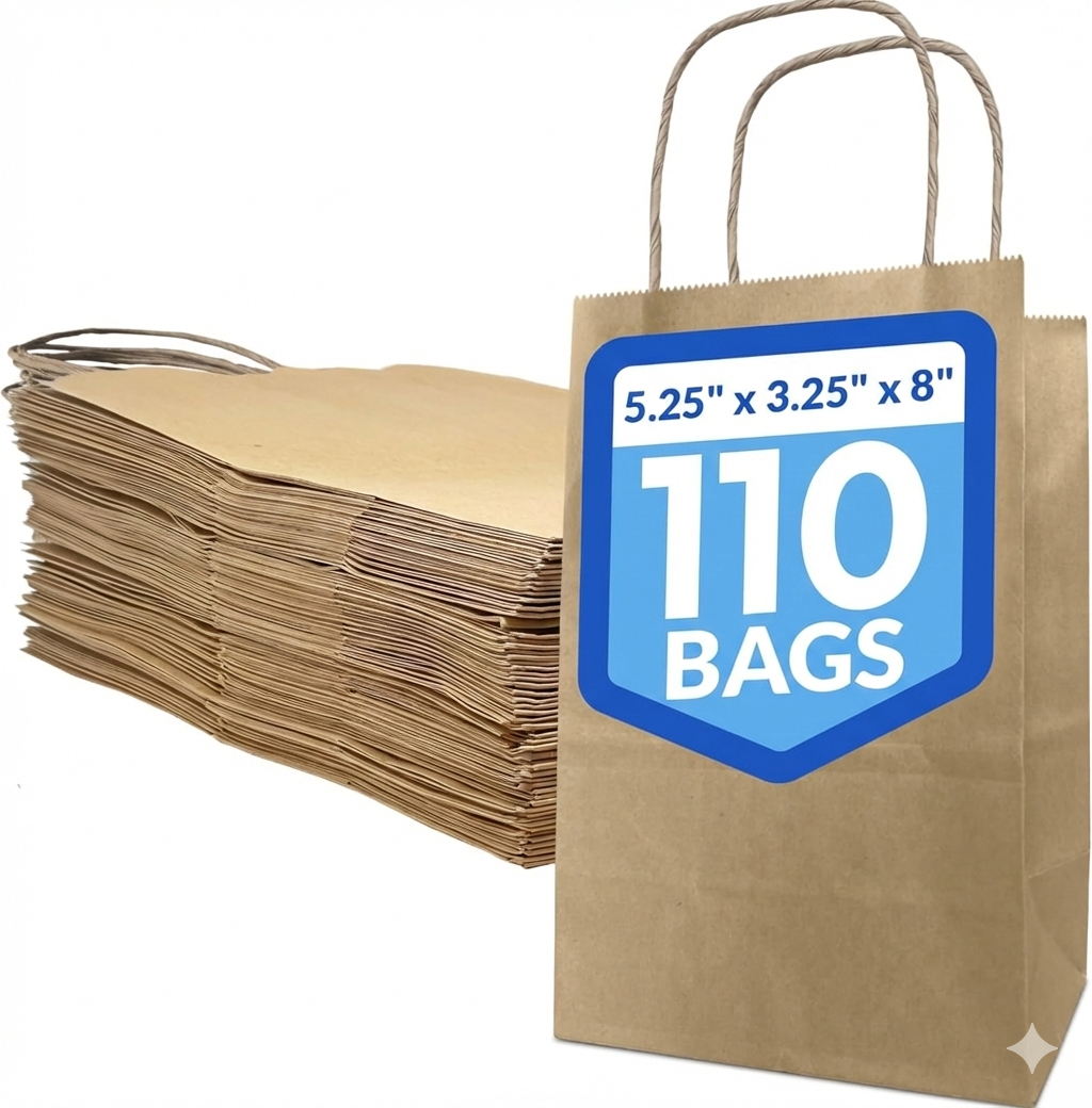 5.25x3.25x8" Paper Brown/Twist,110ct