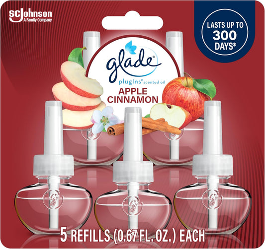 Glade PlugIns Refills Air Freshener, Scented and Essential Oils for Home and Bathroom, Apple Cinnamon, 3.35 Fl Oz, 5 ct
