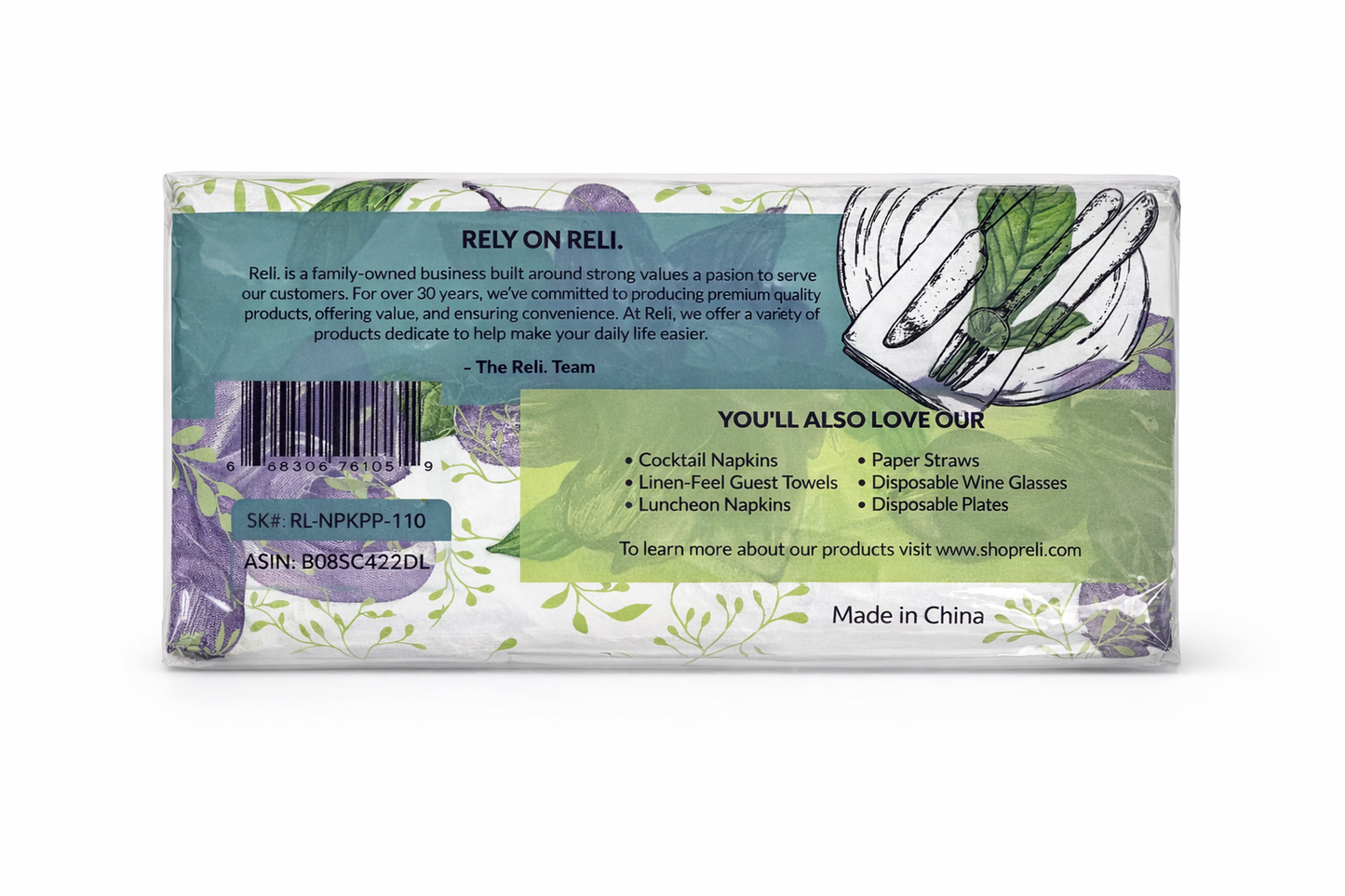 1/6 Fold Printed Paper Napkins - 110ct