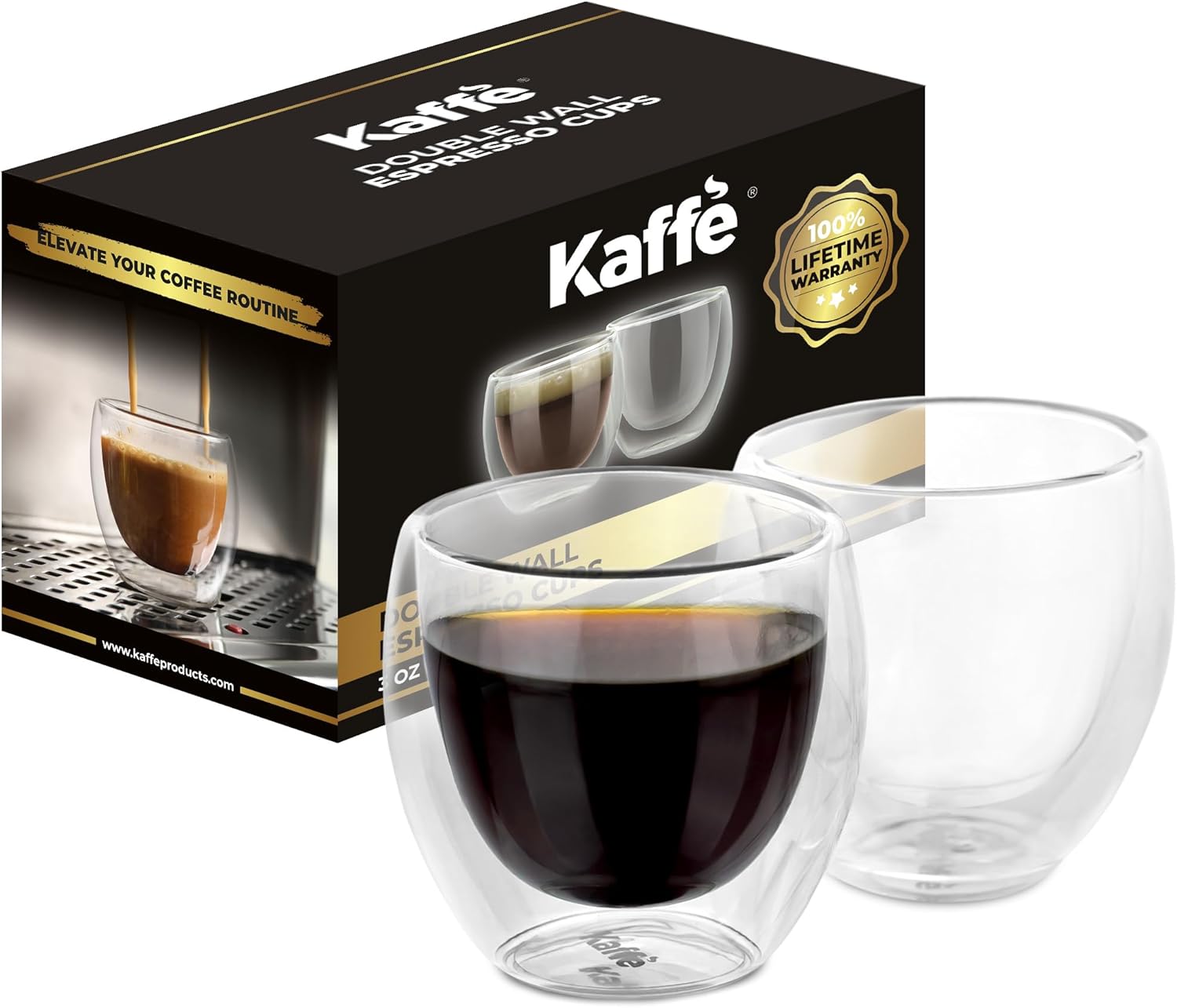Kaffe double-walled coffee cups with a black box in the background