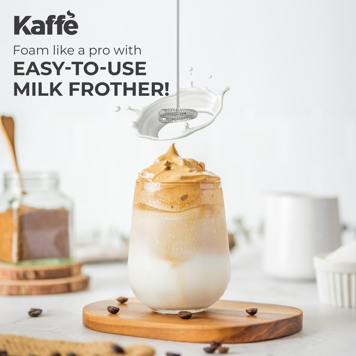 Handheld Milk Frother with Stand – Stainless Steel