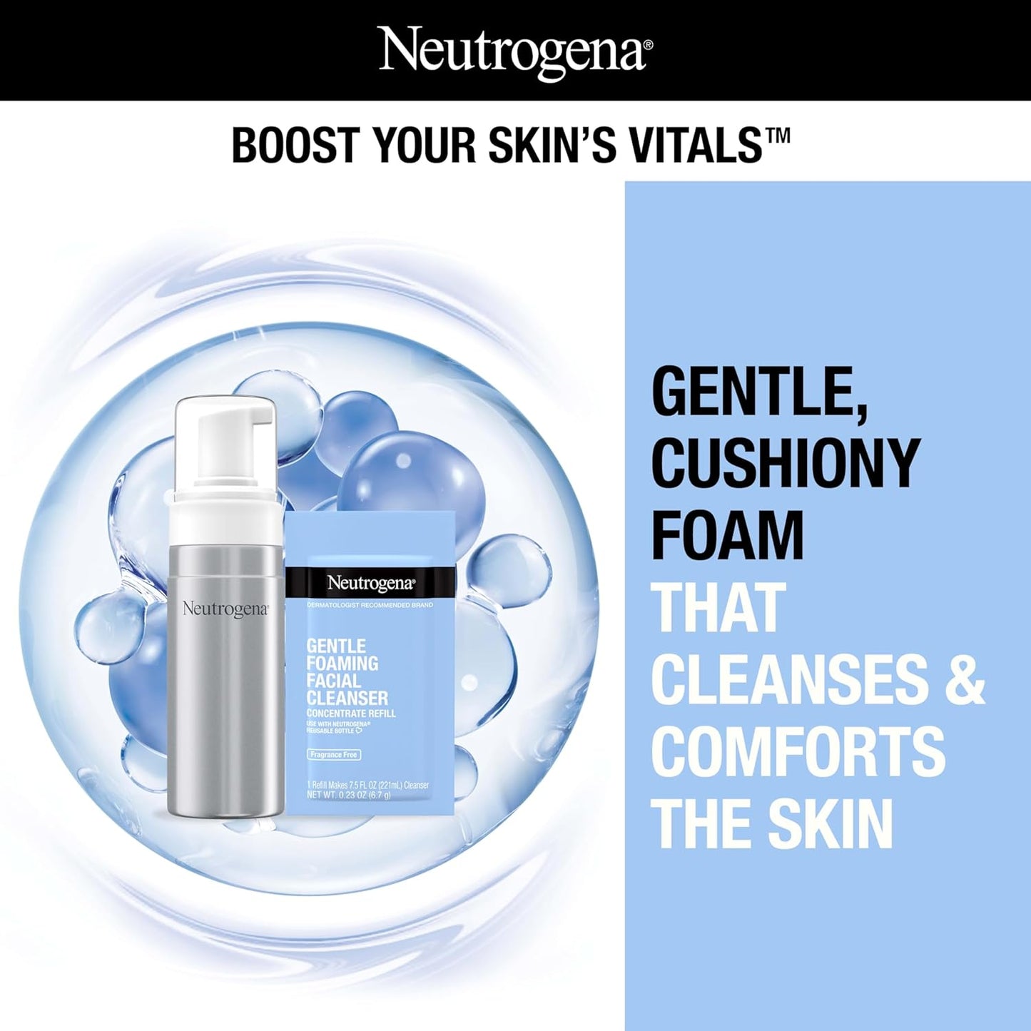 Neutrogena Reusable Gentle Foaming Facial Cleanser Starter Kit, Fragrance‑Free 7.5 oz