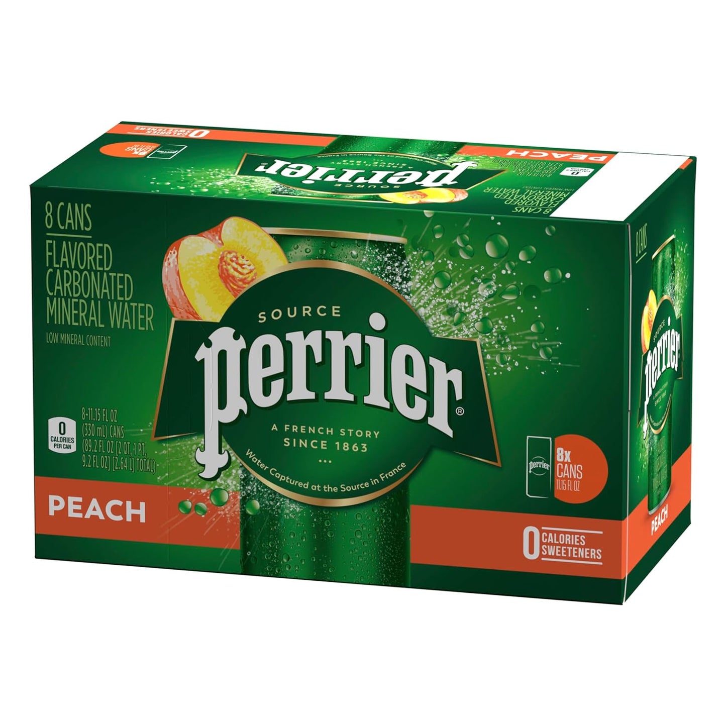 Perrier Peach Flavored Sparkling Water, 11.15 Fl Oz Cans,8ct