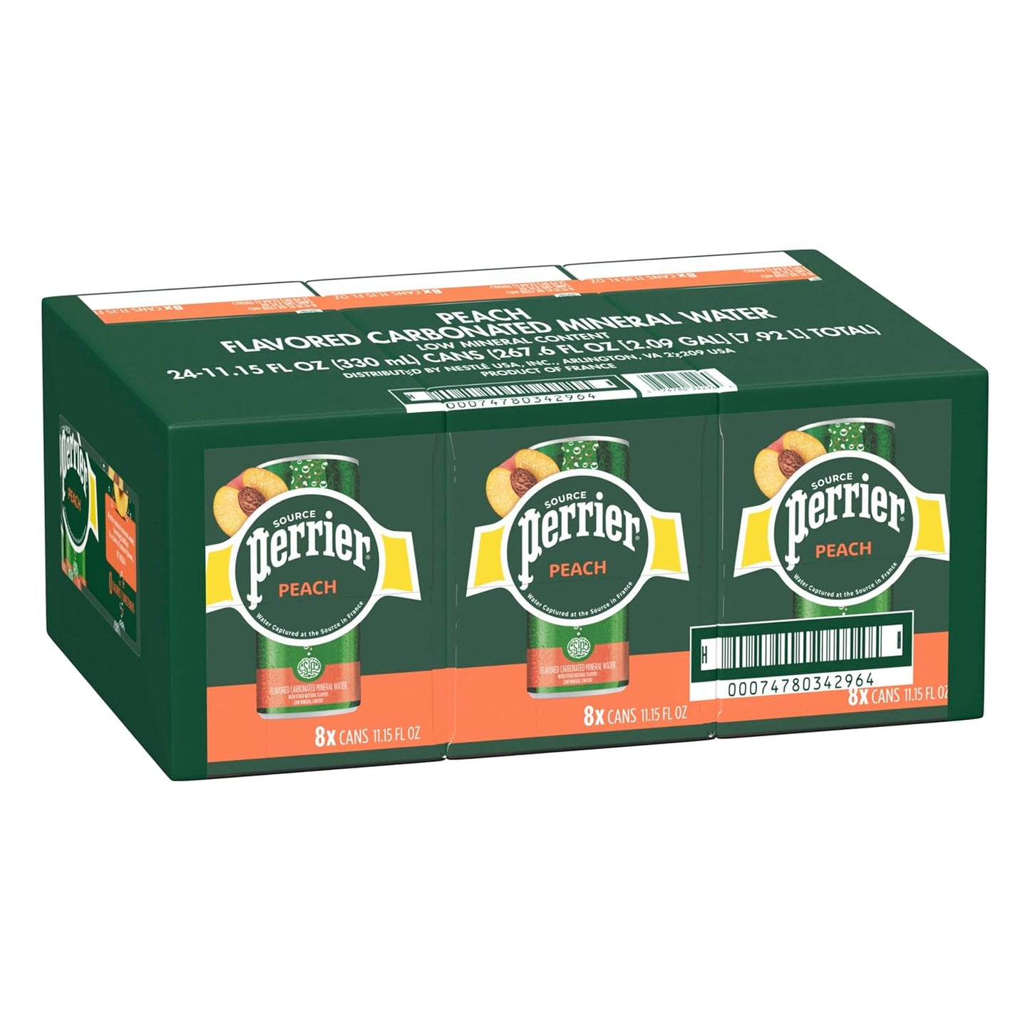 Perrier Peach Flavored Sparkling Water, 11.15 Fl Oz Cans,8ct