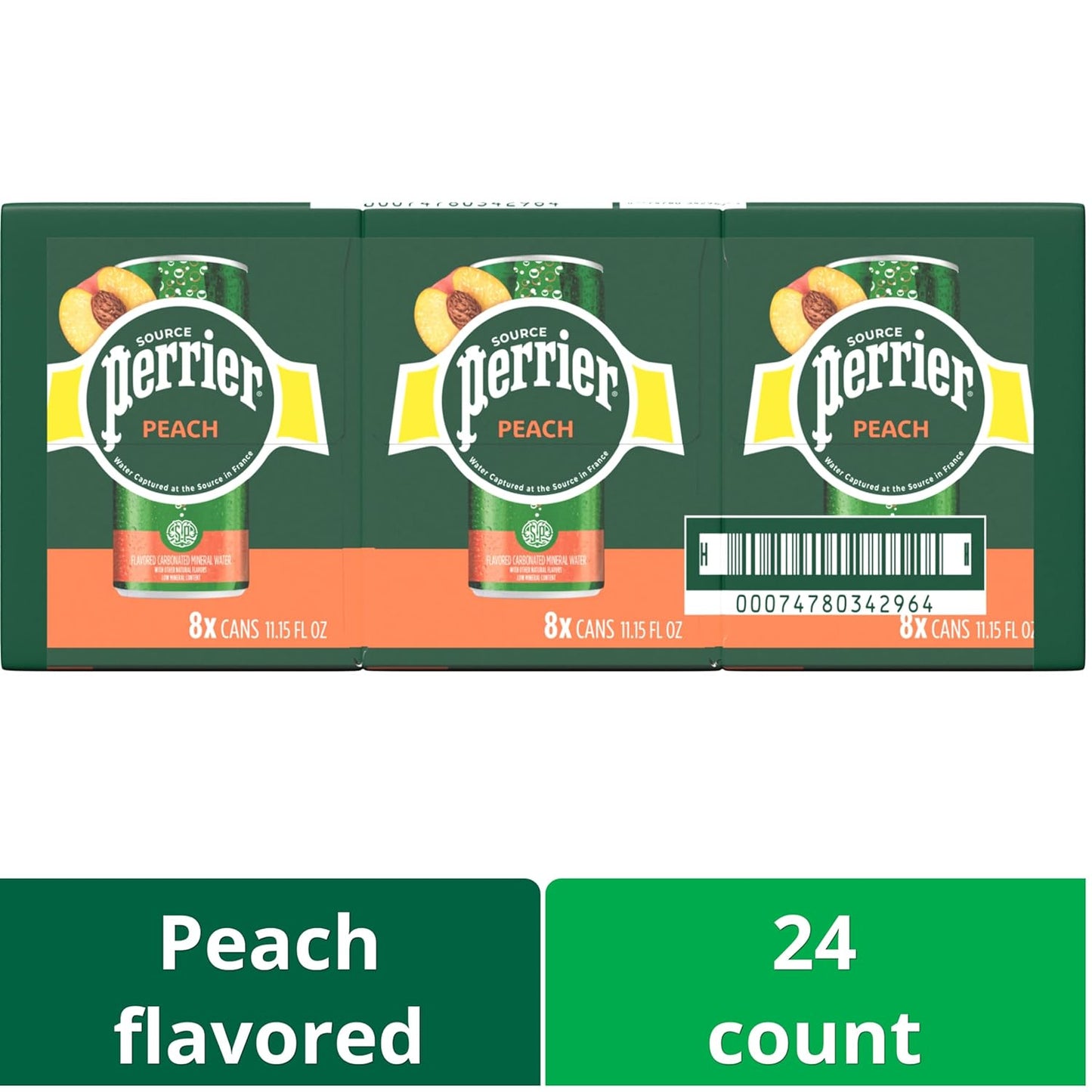 Perrier Peach Flavored Sparkling Water, 11.15 Fl Oz Cans,8ct