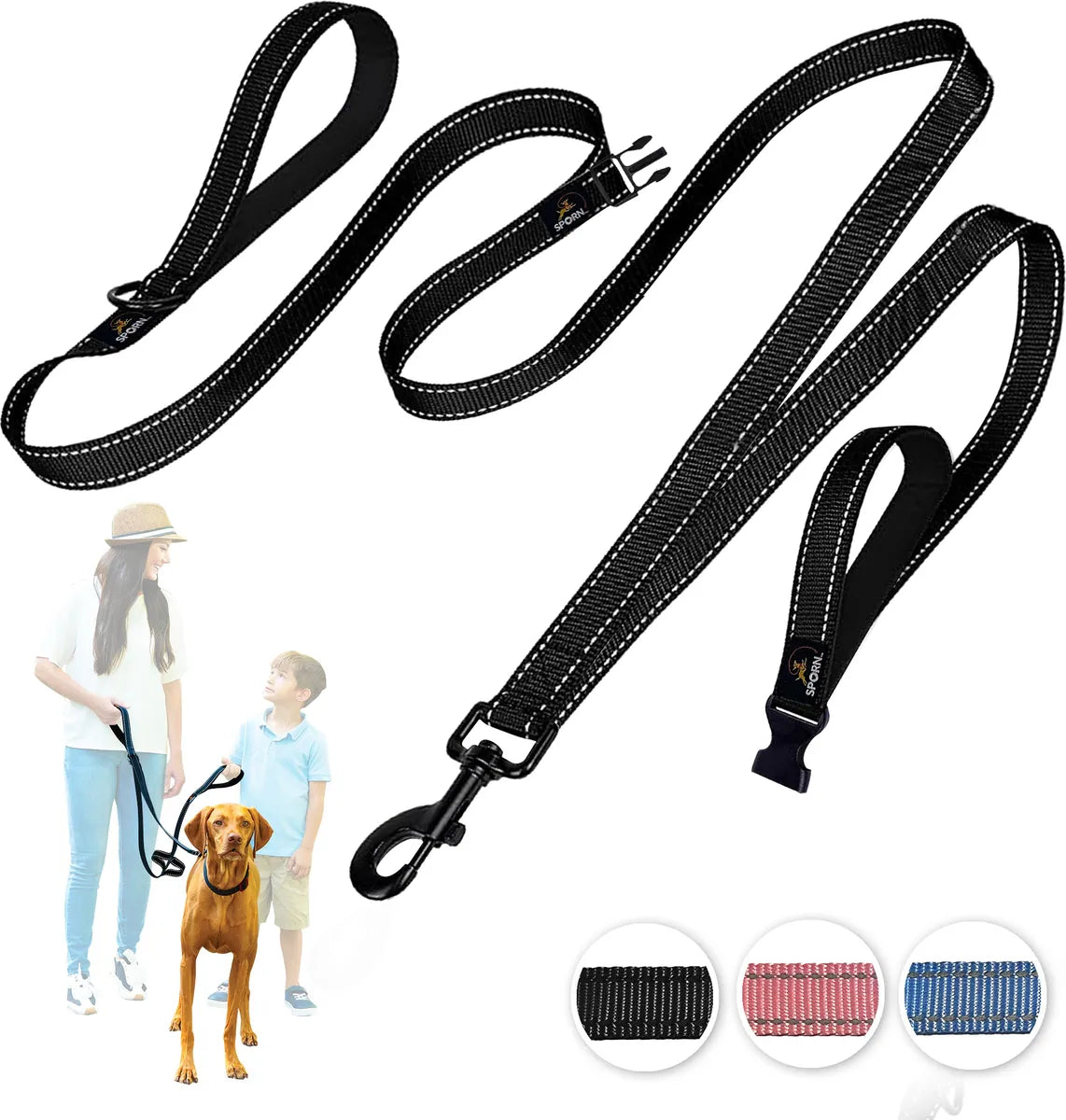 Sporn Child Co-Walk Double Handle Dog Leash, Black