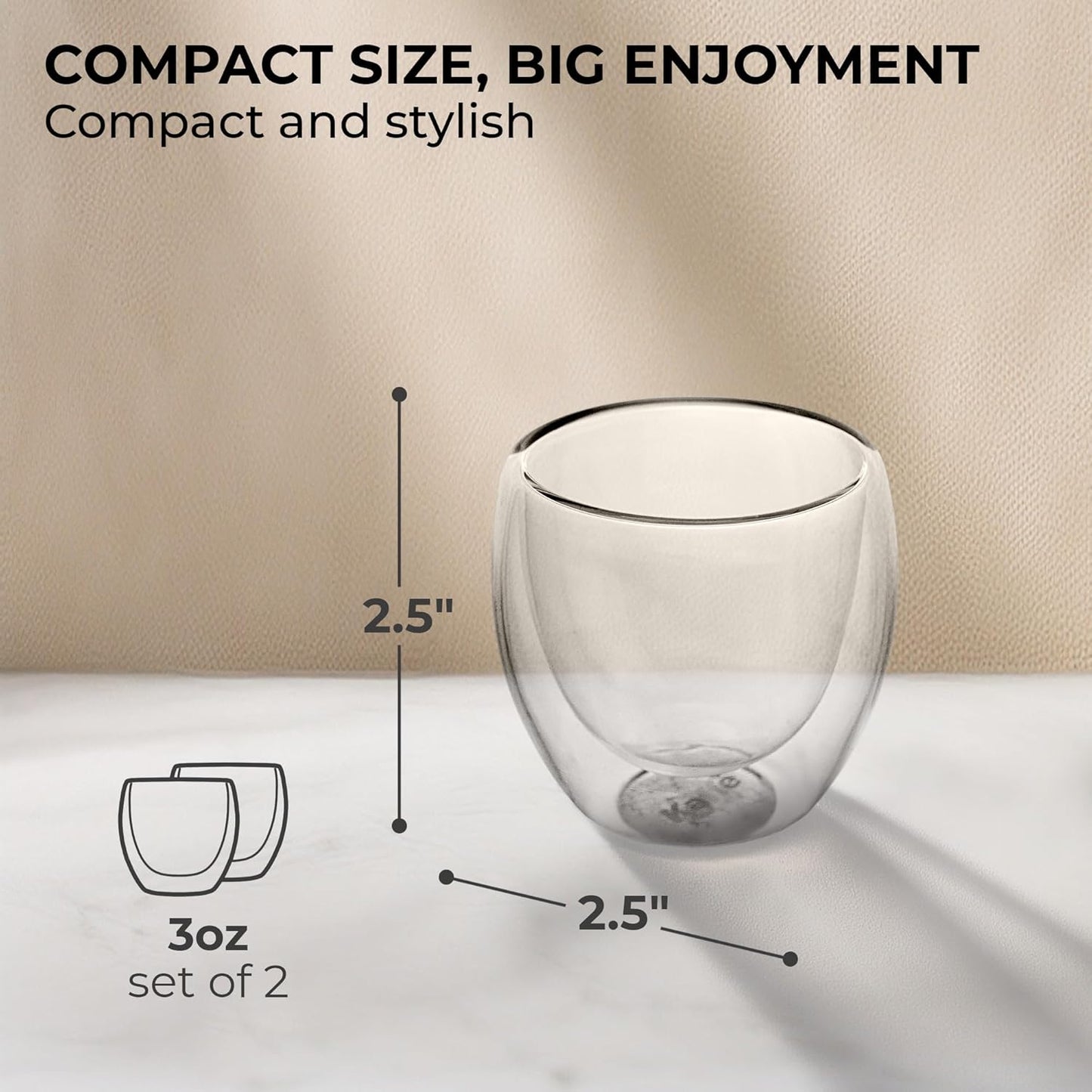 Double-WallGlass Espresso Cups Set of 2 (3oz)