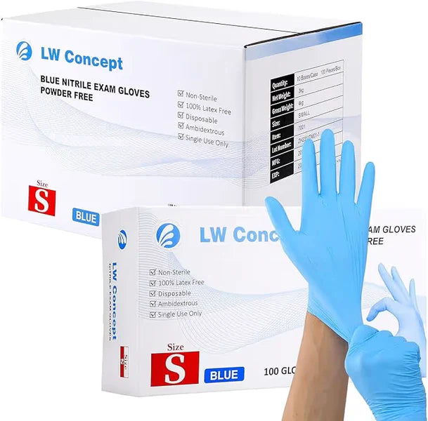LW Nitrile Exam Gloves – Blue, 4 Mil (100/Box, 10/Carton)