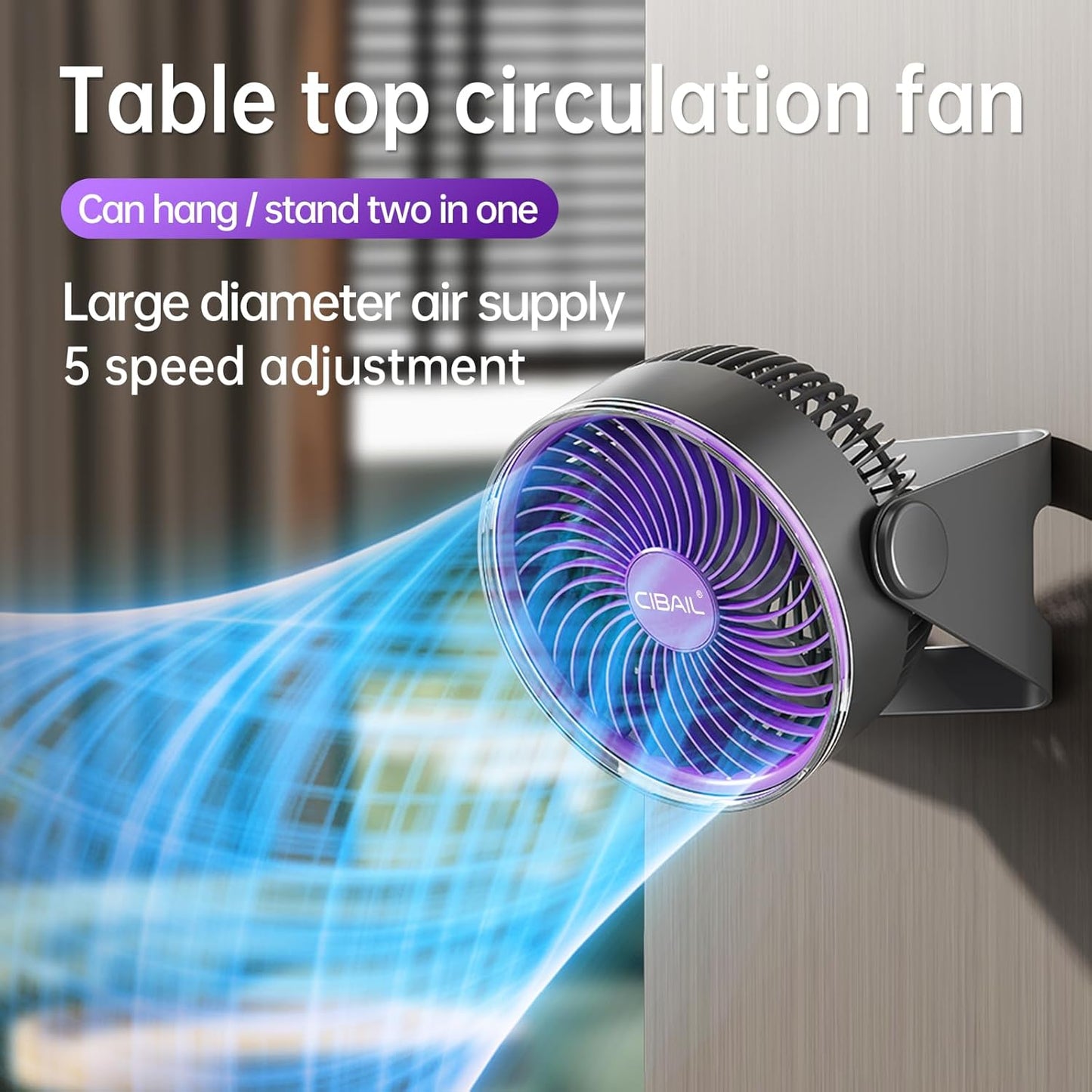7-Inch Desk Fan, USB Rechargeable with Light