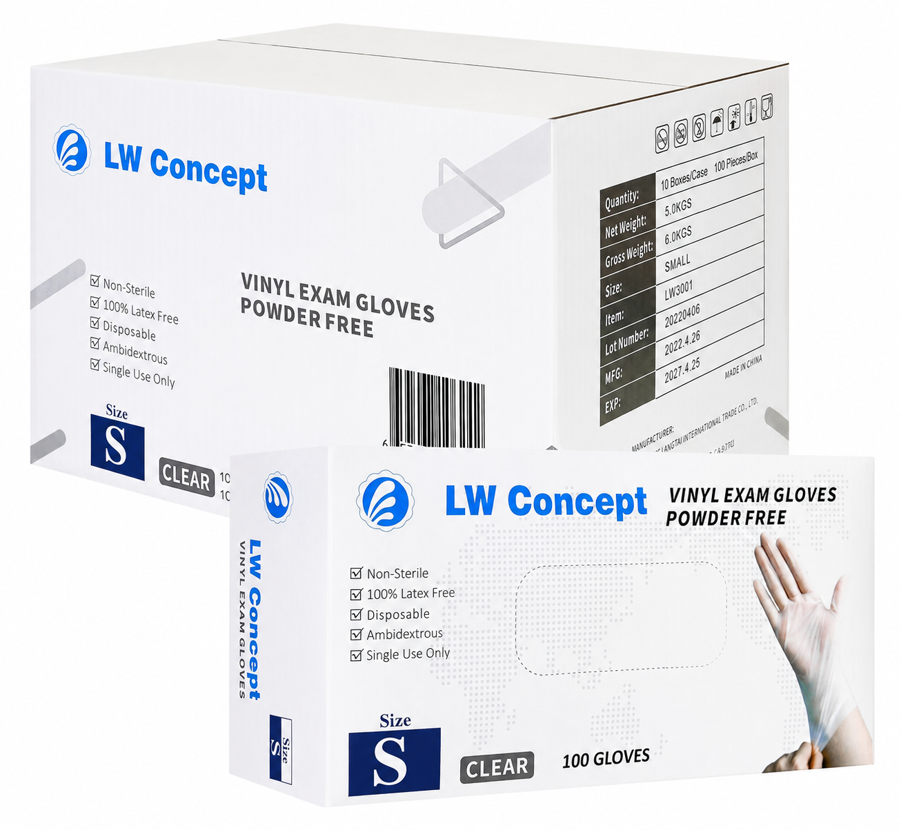 LW Clear Vinyl Exam Gloves,100/Box(10/carton) - 1,000 GLOVES