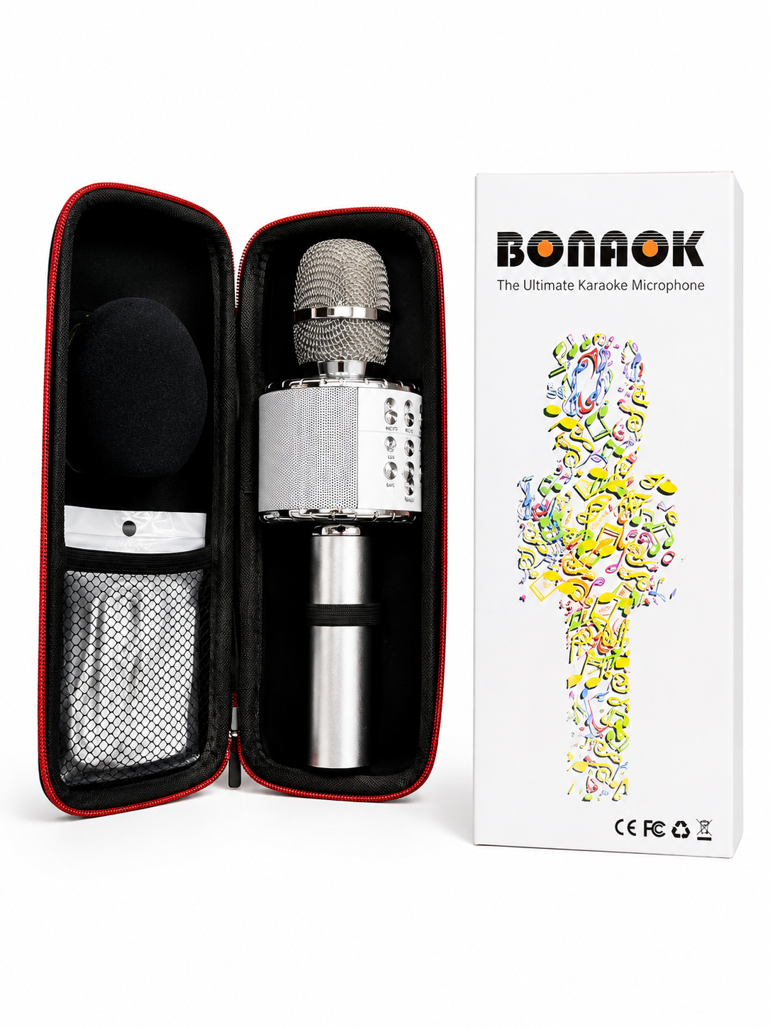 Wireless Bluetooth Karaoke Microphone with Carrying Case – Silver