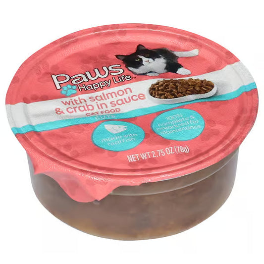 Paws Happy Life Cat Food, With Salmon & Crab In Sauce, 2.75oz