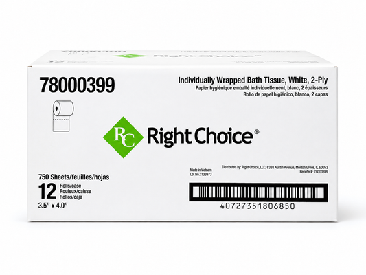 Right Choice 2-Ply Bath Tissue – 750 Sheets, 12 Rolls/Case