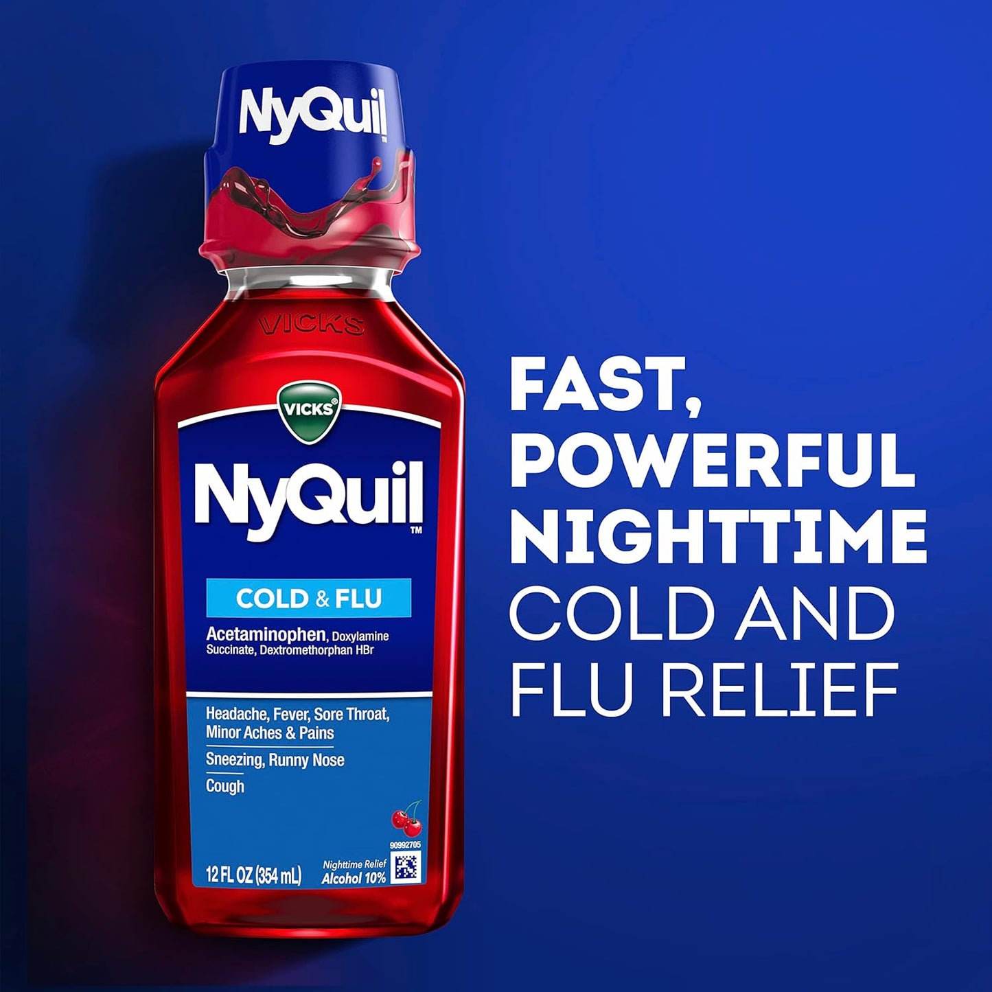 Vicks NyQuil, Cold & Flu Relief, Cherry Flavor,12oz