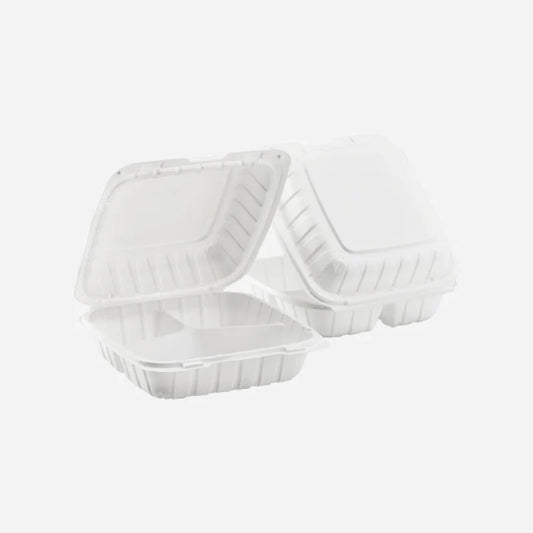 White 8x8" MFPP 3-Compartment with Hinged Lid - 150ct