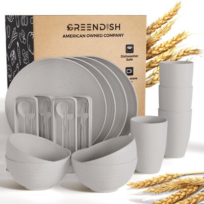 Wheat Straw Dinnerware Set for 4 – Plates, Bowls, Cups & Reusable Cutlery